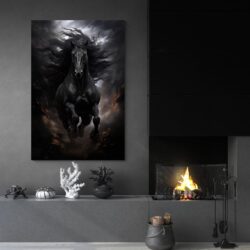 peinture cheval noir cheminee