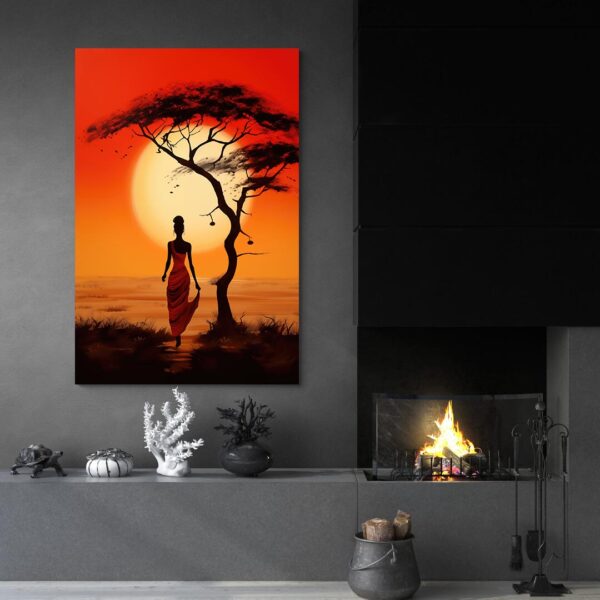 tableau africain silhouette femme cheminee