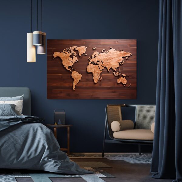 tableau carte du monde bois chambre