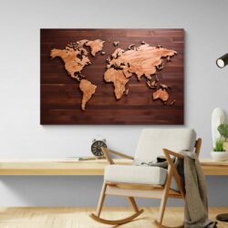 tableau carte du monde bois mur clair