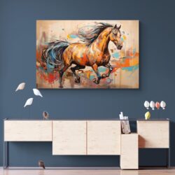 tableau cheval moderne mur bleu