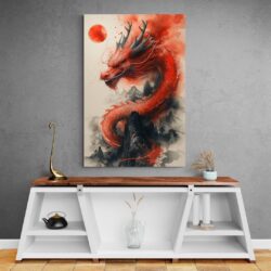 tableau dragon japonais mur gris