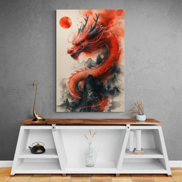 tableau dragon japonais mur gris