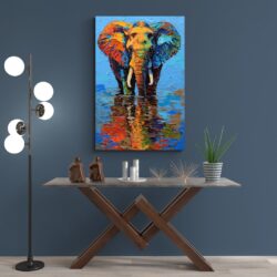 tableau elephant abstrait mur bleu
