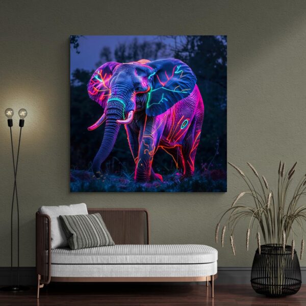 tableau elephant lumineux canape