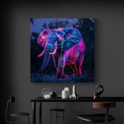 tableau elephant lumineux mur noir