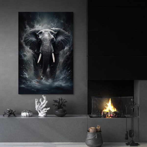 tableau elephant noir cheminee
