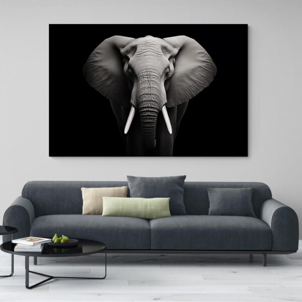 tableau elephant noir et blanc salon moderne