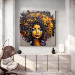 tableau fille afro graffiti meuble bois