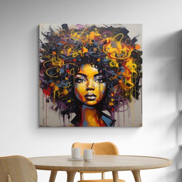 tableau fille afro graffiti table bois