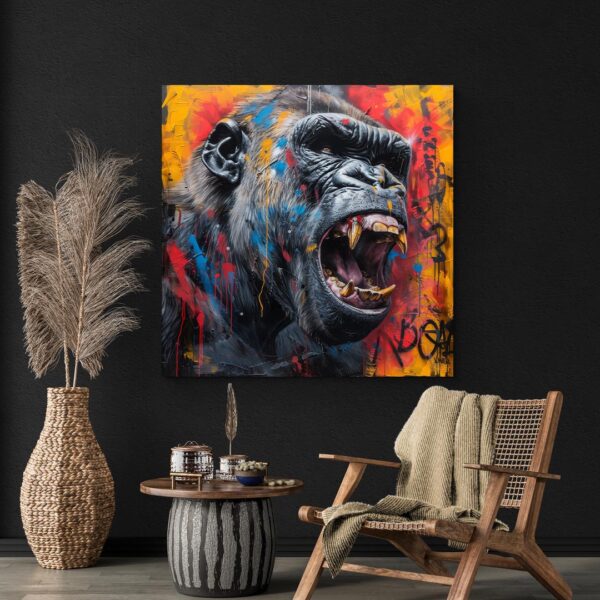 tableau gorille en colere mur sombre