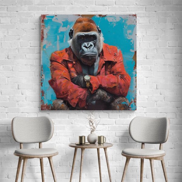 tableau gorille street art salon et chaises