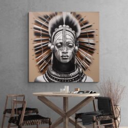 tableau homme africain noir et blanc mur gris