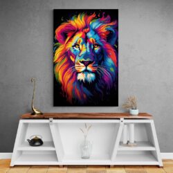 tableau lion couleur mur gris