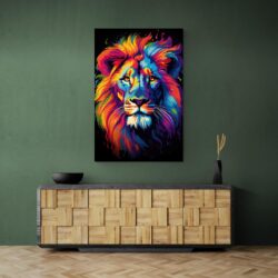 tableau lion couleur mur vert