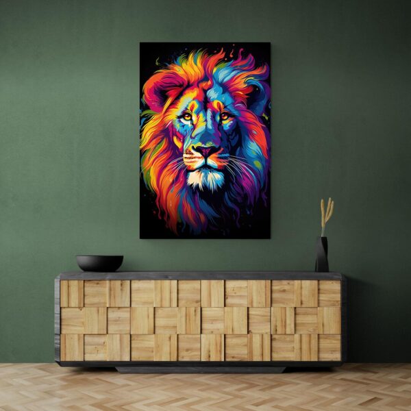 tableau lion couleur mur vert