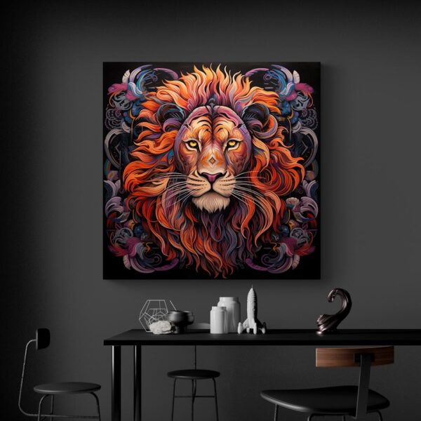 tableau lion pour chambre mur noir