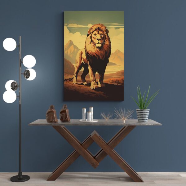 tableau lion vintage mur bleu