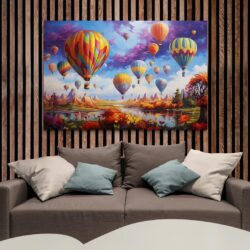 tableau montgolfieres mur bois