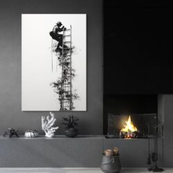 tableau street art noir et blanc cheminee