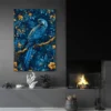 Tableau William Morris Perroquet Bleu salon noir 1.webp