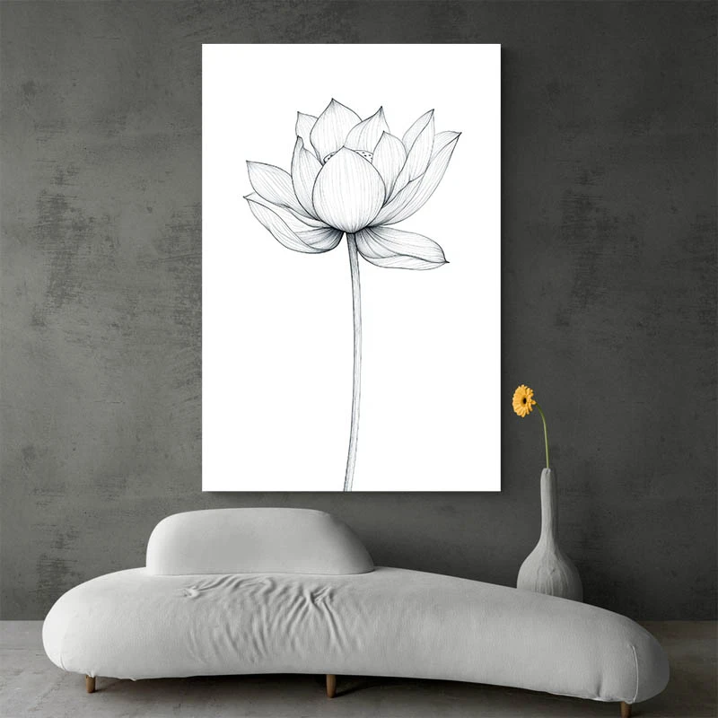 fleur de lotus dessin minimaliste canape blanc 1.webp