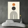 tableau abstrait orange et noir canape blanc 1.webp