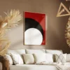 tableau rouge abstrait salon taupe 1.webp