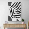 tableau abstrait noir et blanc gris salon bois
