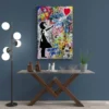 tableau banksy petite fille au ballon mur bleu