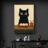 tableau chat noir japonais bureau noir 1.webp