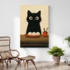 tableau chat noir japonais salon plante 1.webp