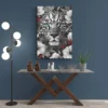 tableau tete de leopard mur bleu 1.webp