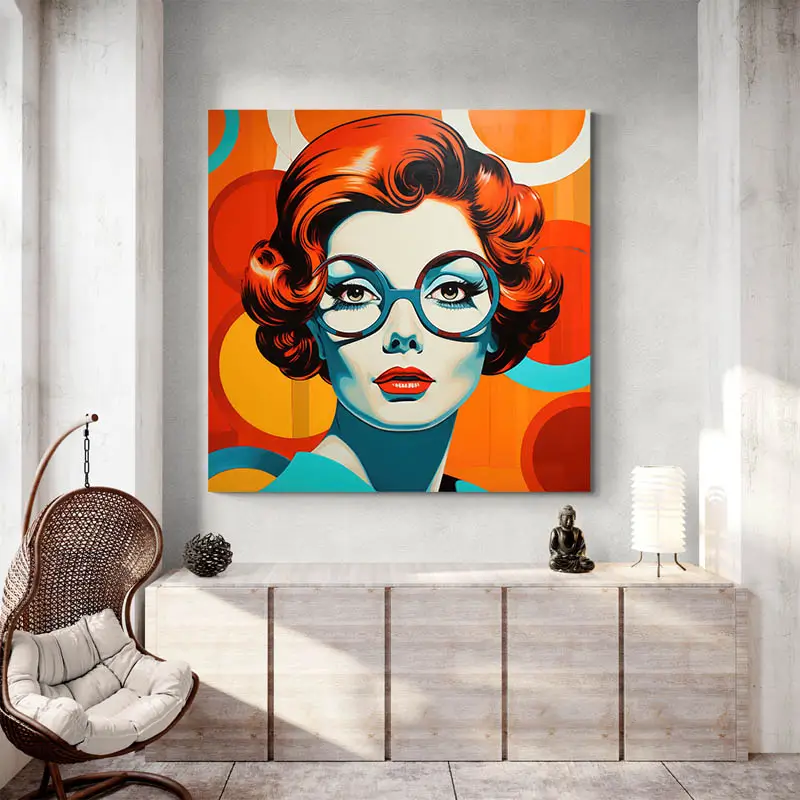 Tableau Pop Art Visage Femme carre 3.webp