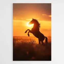 Tableau cheval qui cabre au coucher de soleil 1.webp