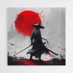 Tableau peinture samourai rouge 1.webp