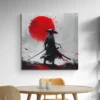 Tableau peinture samourai rouge carre 4.webp