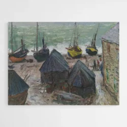 bateaux sur la plage d etretat monet 1.webp