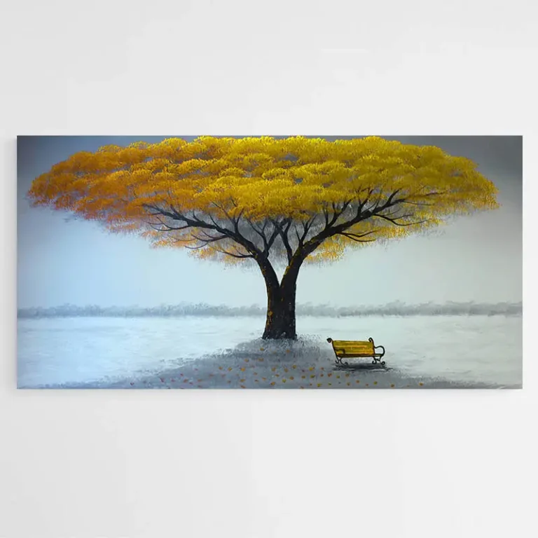 tableau decoration chambre arbre jaune scandinave