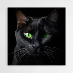 tableau chat noir yeux verts 1.webp