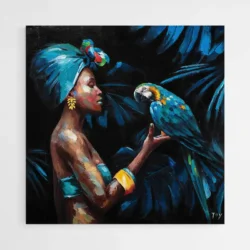 tableau femme africaine et perroquet 1.webp