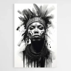 tableau femme africaine noir et blanc 1.webp