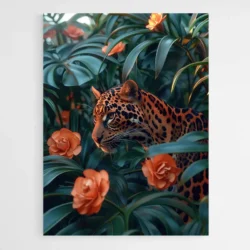 tableau leopard et fleurs 1.webp