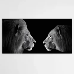 tableau lion et lionne noir et blanc 1.webp