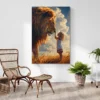 tableau lion et petite fille portrait 2 3 4.webp
