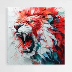 tableau lion rouge et blanc 1.webp