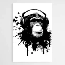 tableau singe casque musique 1.webp