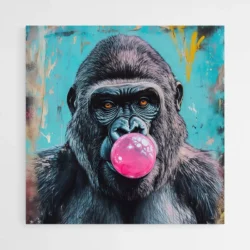 tableau singe chewing gum rose 1.webp