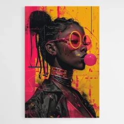 tableau street art femme noire avec chewing gum 1.webp