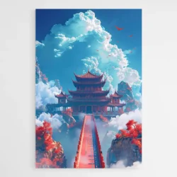 tableau temple japonais dans les nuages 1.webp